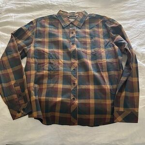 Men's Plaid Button-Up Shirt - Brown, Blue, and Red